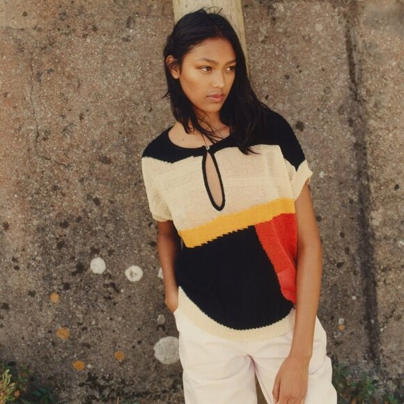 BNWT Zara WOMEN MULTICOLORED COLORBLOCK KNIT SWEATER SLEEVELESS OVERSIZED SIZE S - Picture 1 of 5